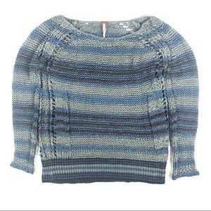 Free People Desert Moon Indigo Tape Yarn Slouchy Striped Sweater Size Small